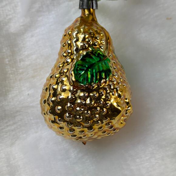 Pear Face Mercury Christmas Ornament Gold Textured Antique Germany Hand Blown - Picture 4 of 9